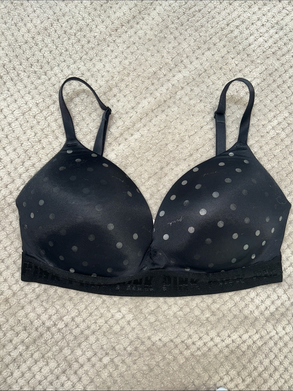 PINK Victoria's Secret Black Polka Dot T-Shirt Bra